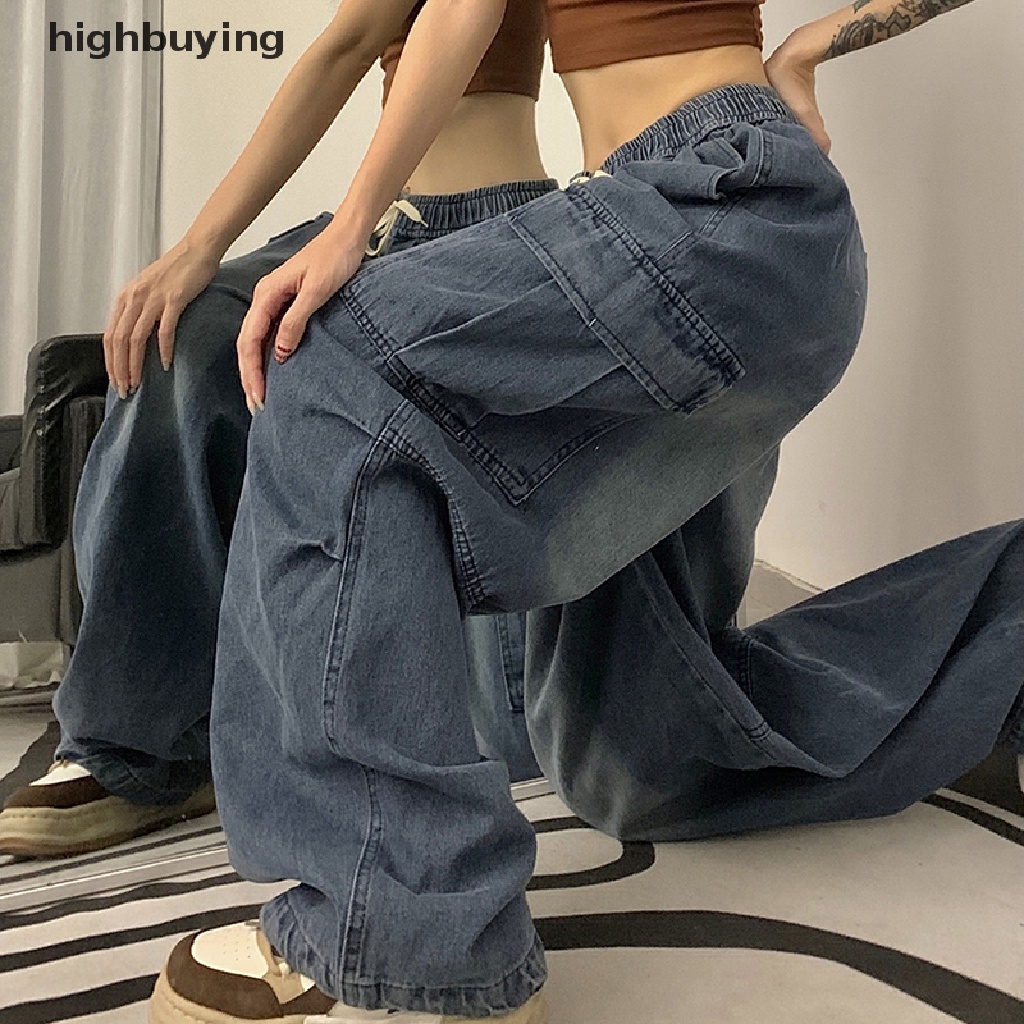 Quần Jean Dài Ống Rộng Phối Túi Lớn Phong Cách Hip Hop Đường Phố Cá Tính
