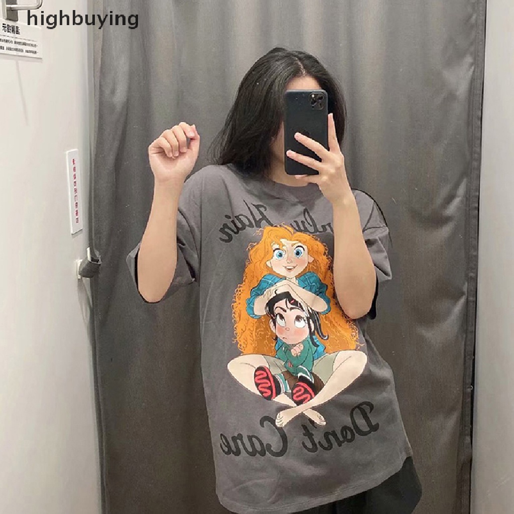 Áo Thun Tay Ngắn Cổ Tròn In Họa Tiết Hoạt Hình Cho Nữ
