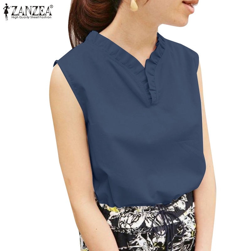 Zanzea Áo Nữ Cộc Tay Nhún Bèo Thời Trang Hàn Quốc