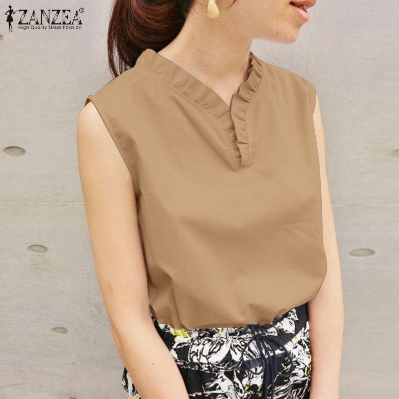 Zanzea Áo Nữ Cộc Tay Nhún Bèo Thời Trang Hàn Quốc