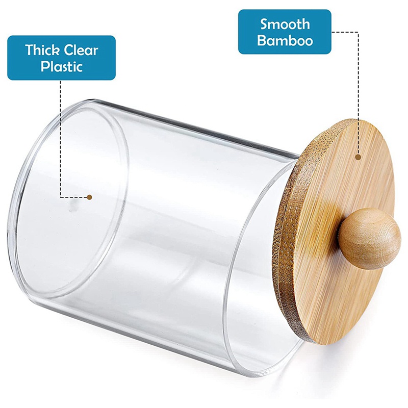 Hộp Nhựa Trong Suốt Có Nắp Tre Đựng Bông Tẩy Trang Tiện Dụng