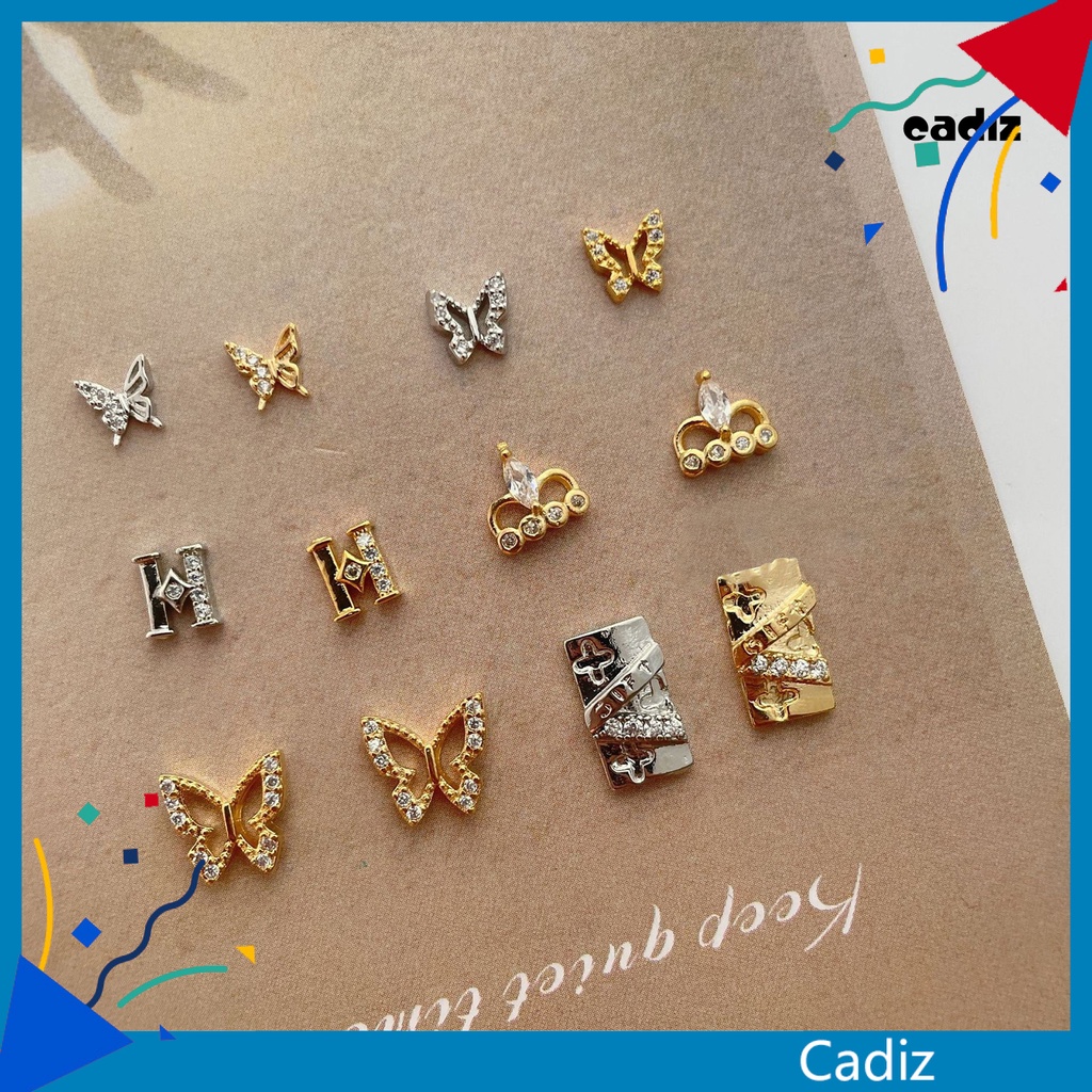 Set 10 Phụ Kiện Trang Trí Móng Tay Nghệ Thuật Hình Học Bướm Vương Miện Rỗng Bằng Kim Loại Cá Tính