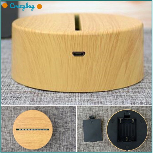 Cr Đế Đèn Led 3d Bằng Gỗ Cổng Usb Cảm Biến Chạm