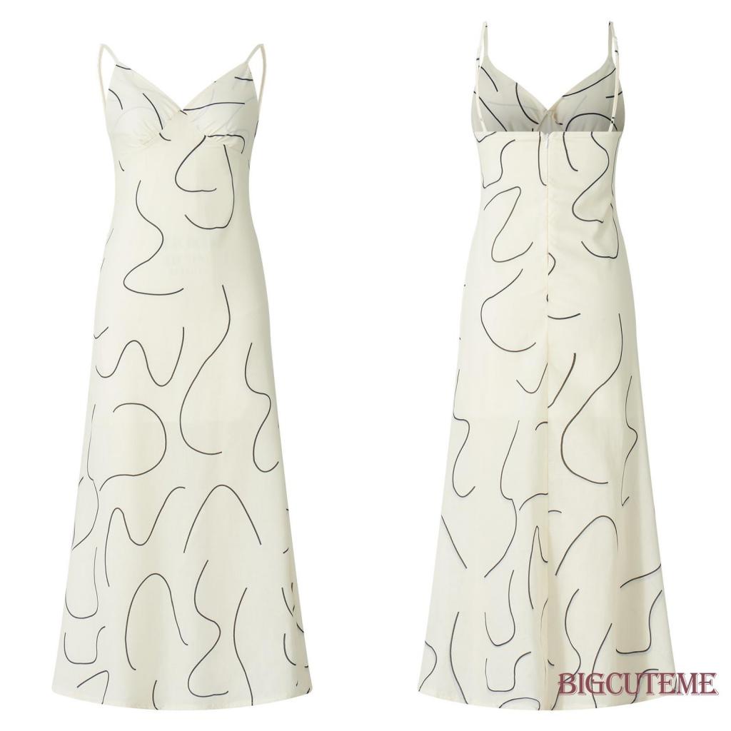 Đầm Dài Không Tay Cổ Chữ V In Họa Tiết Màu Mơ Thời Trang Xuân Hè Dành Cho Nữ