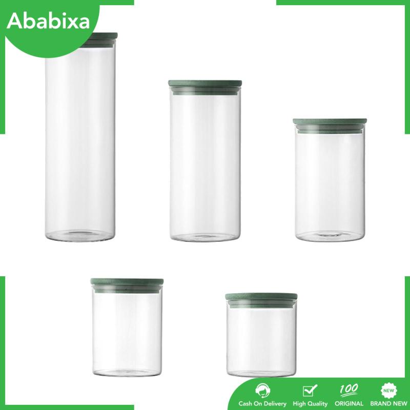 Bộ 5 Hũ Thủy Tinh Đựng Trà / Gia Vị Có Nắp Tre Tiện Dụng