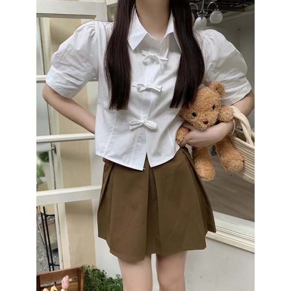 NZN Áo Sơ Mi Croptop Tay Ngắn Màu Sắc Đơn Giản Cho Nữ