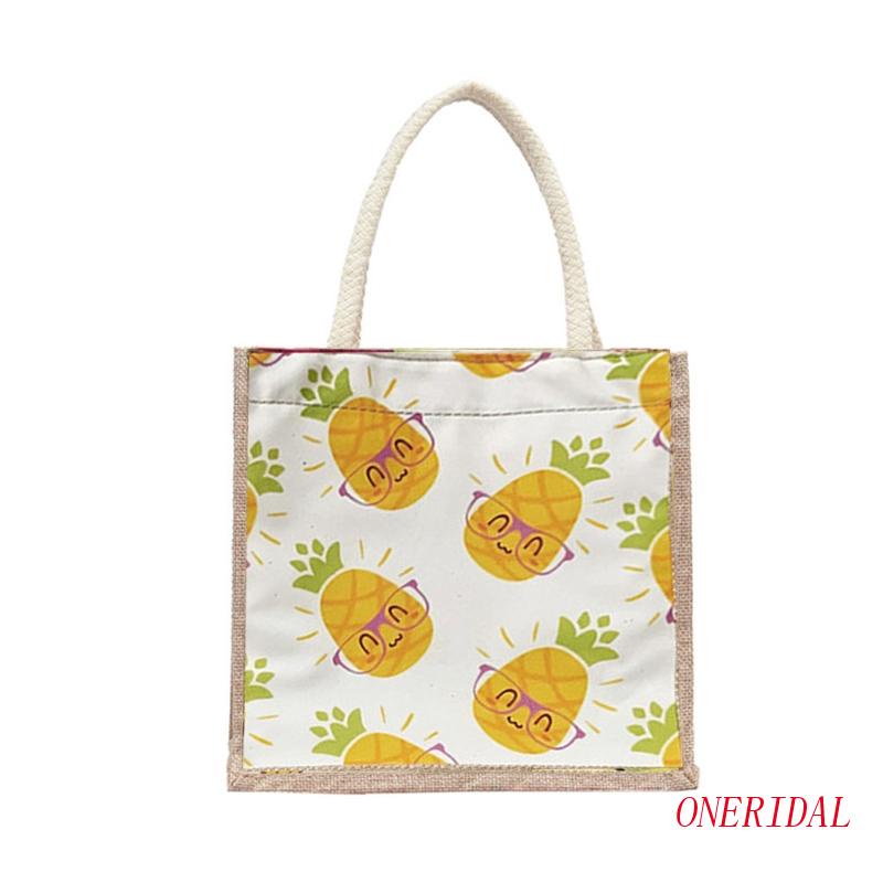 Túi Tote Đeo Vai / Xách Tay Bằng Vải Bạt In Họa Tiết Trái Cây Hoạt Hình
