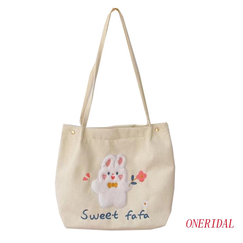 Túi Tote Đeo Vai / Xách Tay Bằng Vải Nhung Thêu Hình Gấu / Thỏ Dành Cho Nữ