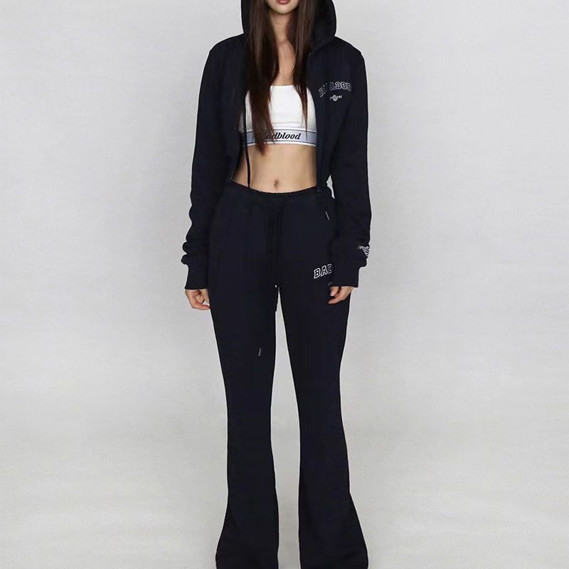 Bộ Đồ Thể Thao Áo Khoác Cardigan Ngắn Có Mũ Trùm Thêu Hình Badblood Có Khóa Kéo Cho Nữ