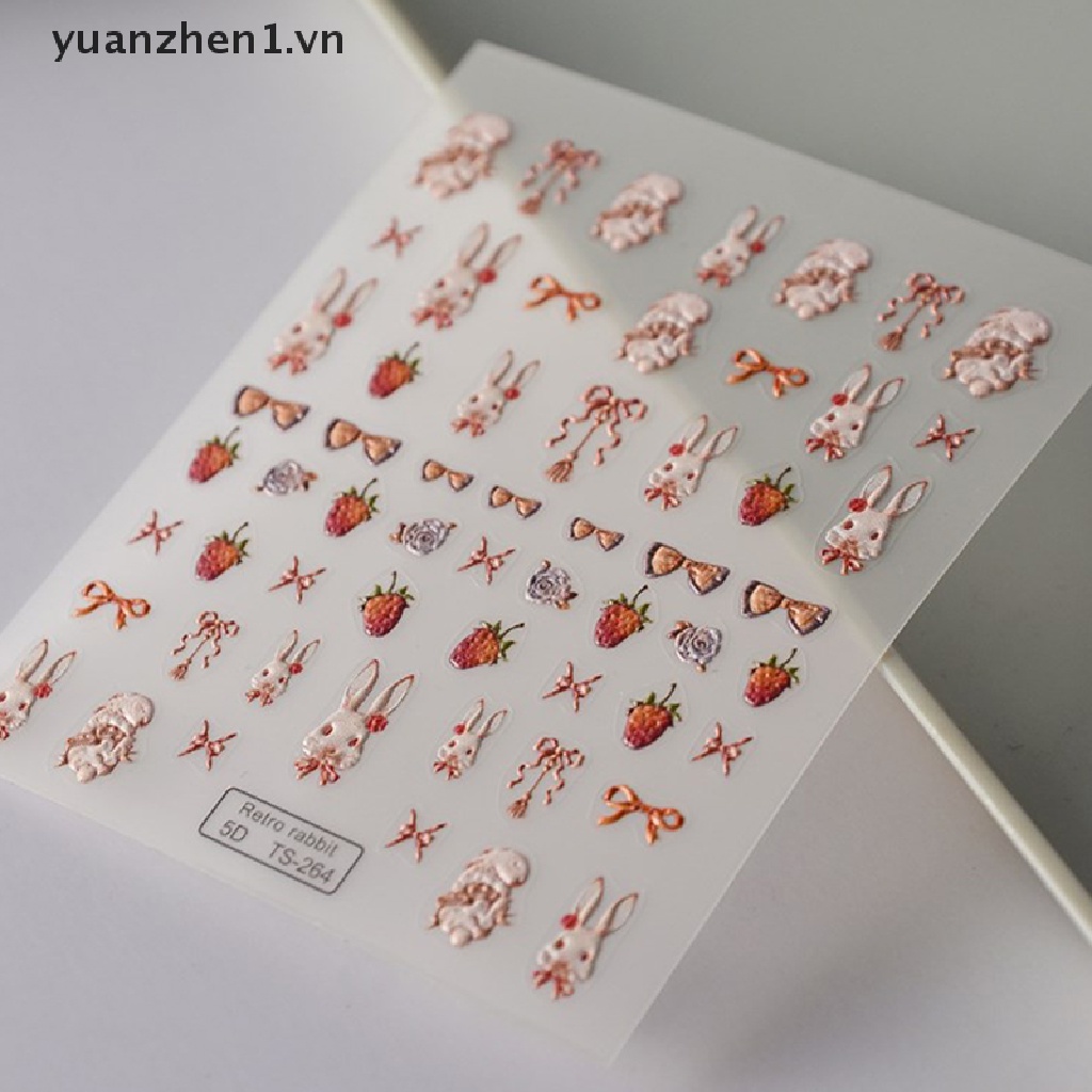 Miếng Dán Trang Trí Móng Tay 5D Hình Thỏ Đáng Yêu