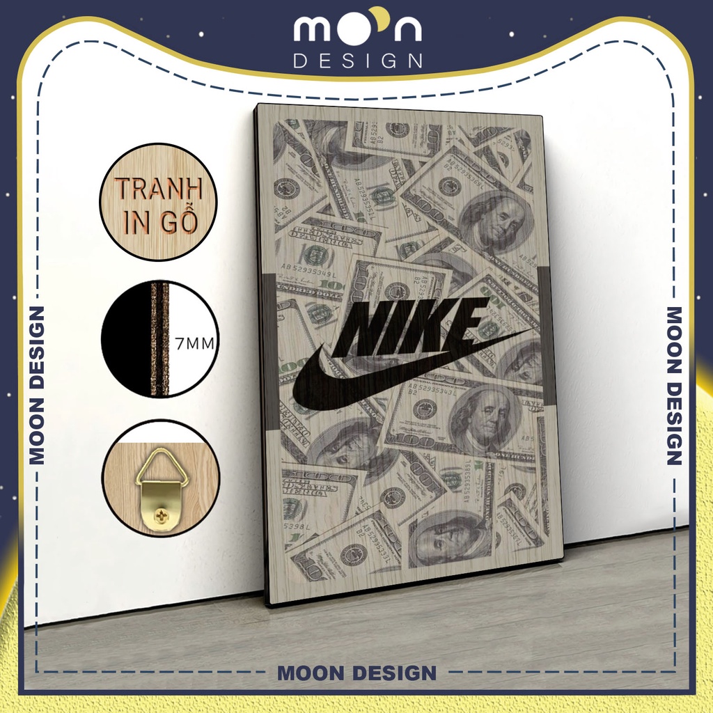 Tranh in gỗ trang trí nội thất Tiền đô Nike decor phòng ngủ phòng khách văn phòng