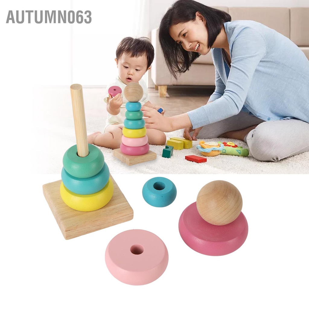 Autumn063 Đồ chơi vòng tròn xếp chồng bằng gỗ Giáo dục đầy màu sắc cho trẻ sơ sinh và mới biết đi