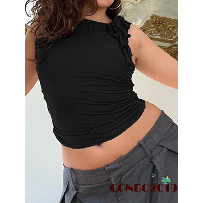 Áo Tank Top Không Tay Cổ Tròn Thắt Nơ Vai Màu Sắc Đơn Giản Cho Nữ