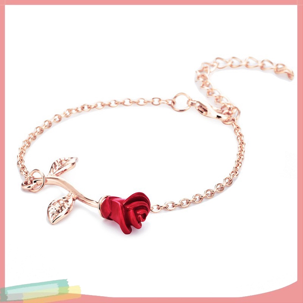 Vòng Tay Hợp Kim Mạ Bạc Trang Trí Hoa Hồng Đính Đá Xinh Xắn Cho Nữ