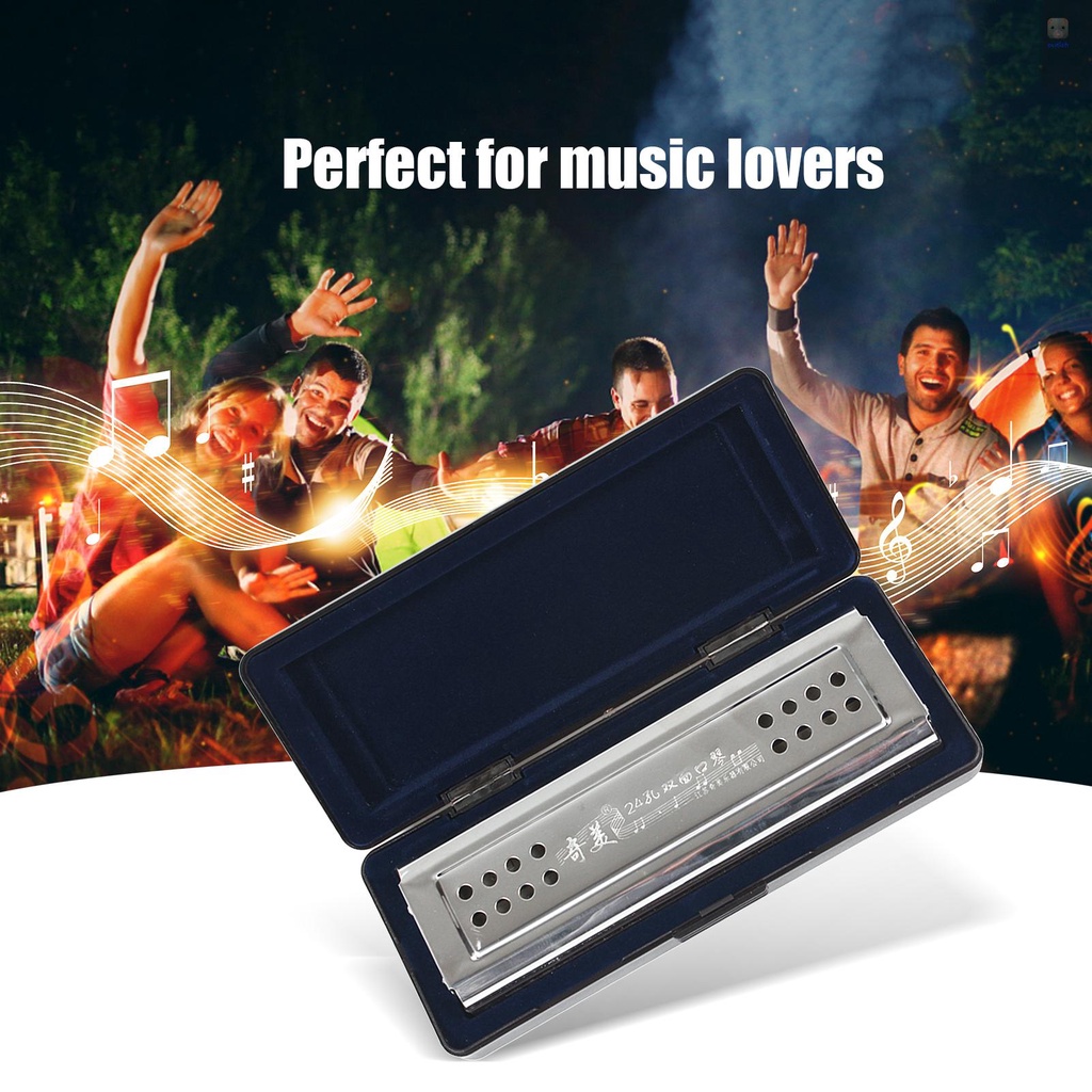 Kèn Harmonica 2 Trong 1 C &amp; G 24 Lỗ Đôi Với 48 Sậy Kèm Hộp Vải Lau Chùi