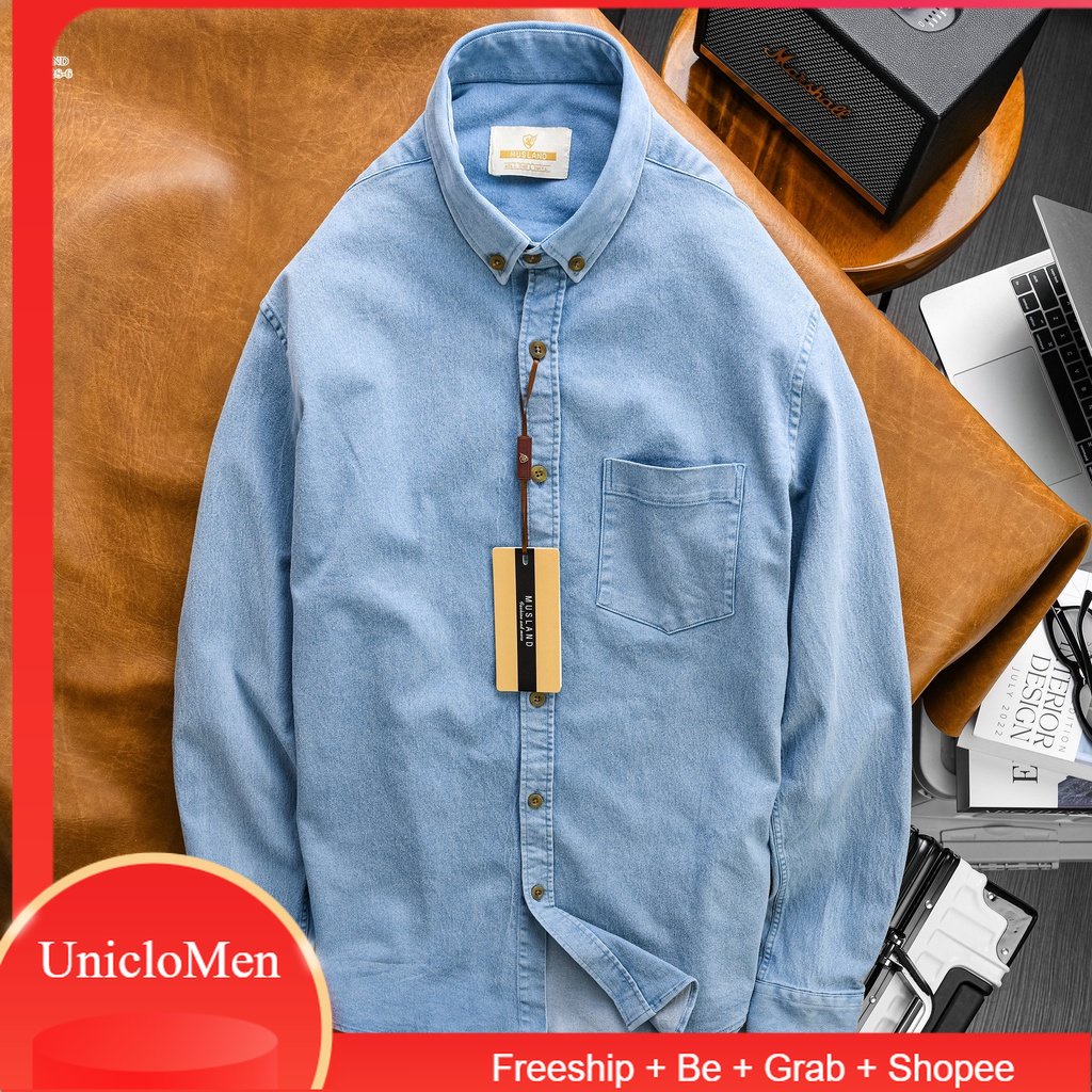 Freeship - Áo sơmi Denim Musland Xanh Jean chất denim shop bán làm bao khách hàng mê mẫn - - SMML1i - - HÀNG CHẤT