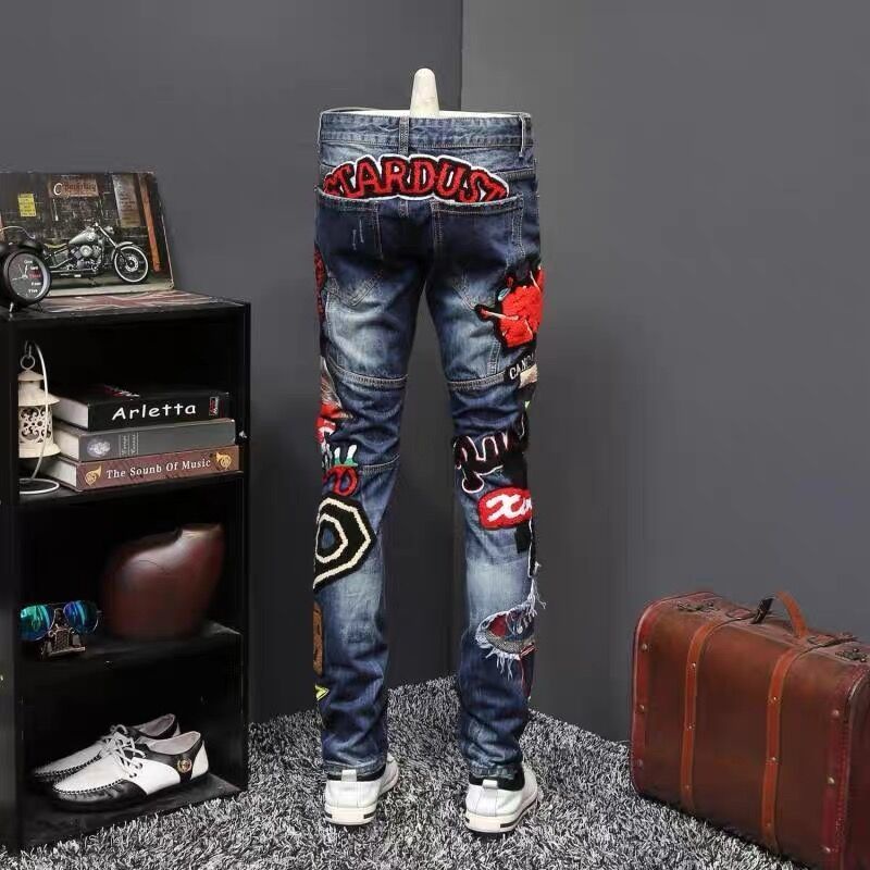 Quần Jeans Thêu Họa Tiết Phong Cách Âu Mỹ Thời Trang Mùa Đông Mới 2023 Cho Nam