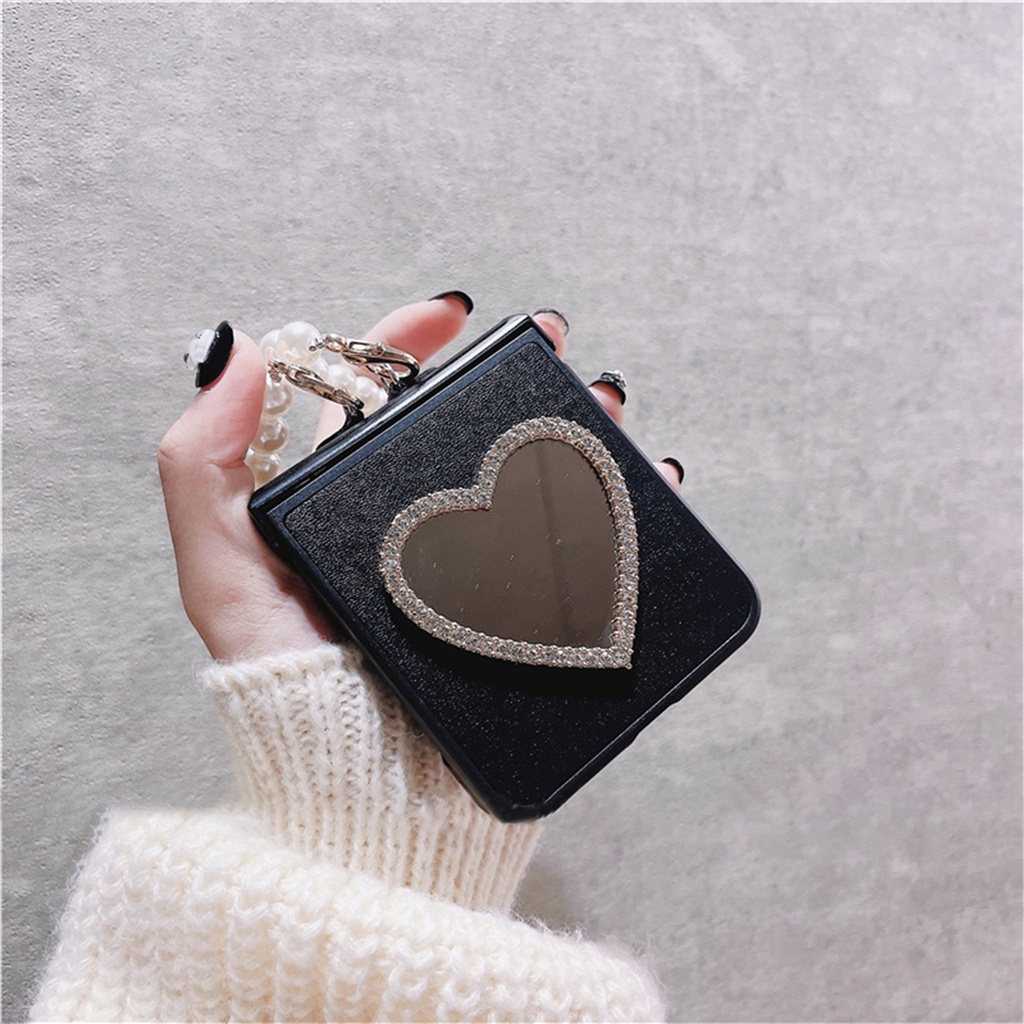 Ốp Điện Thoại Nắp Gập Mặt Gương Màu Trơn Đính Trái Tim Cho Samsung Galaxy Z Flip 3 5G Z Flip3 Zflip3 Flip 4