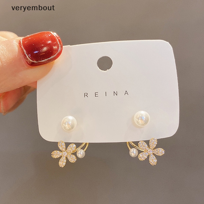 Khuyên Tai Hình Hoa Đính Ngọc Trai Nhân Tạo Phong Cách Hàn Quốc Thời Trang