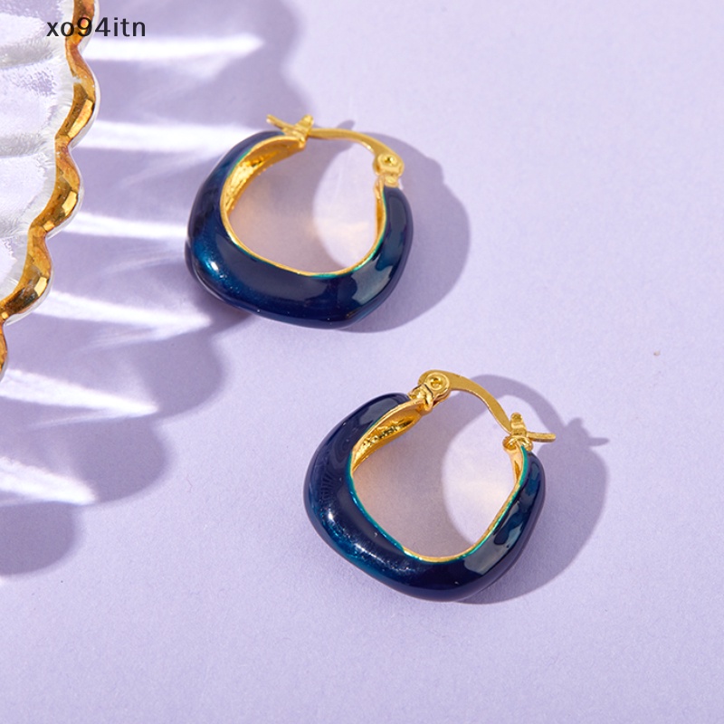 1 Đôi Bông Tai Tròn Bằng Hợp Kim Màu Xanh Lá Cây Phong Cách Hàn Quốc Vintage Thanh Lịch Dành Cho Nữ