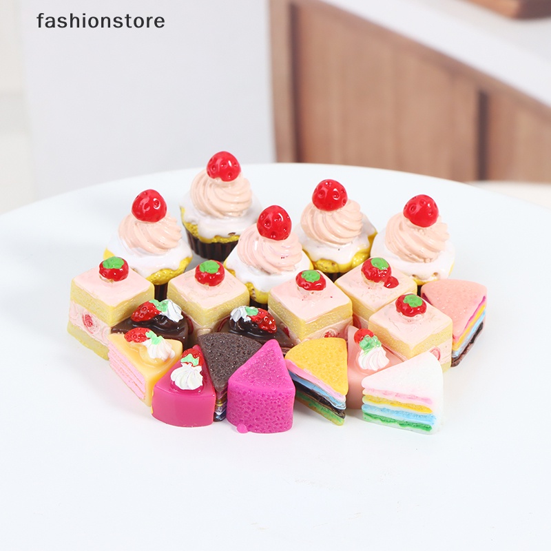 Set 5 Mô Hình Bánh Kem Dâu Tây Tỉ Lệ 1: 12 Trang Trí Nhà Búp Bê