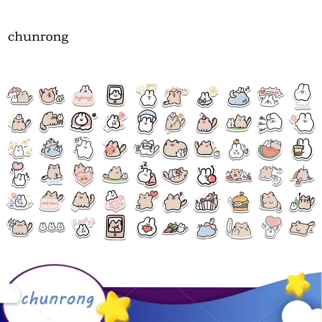 Cr Set 60 Miếng Dán Chống Nắng Họa Tiết Mèo / Thỏ Graffiti Hoạt Hình Trang Trí Sổ Tay / Đồ Chơi Trẻ Em