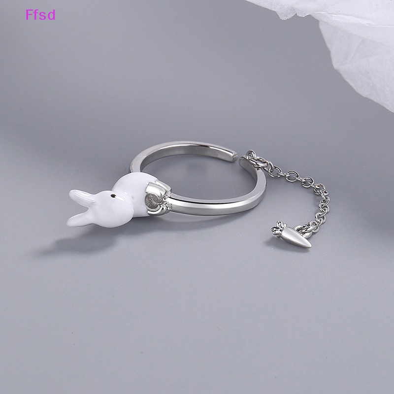 {Ffsd} Nhẫn Hở Mạ Bạc 925 Hình Thỏ Và Củ Cải Cá Tính Thời Trang Dự Tiệc Cho Nữ