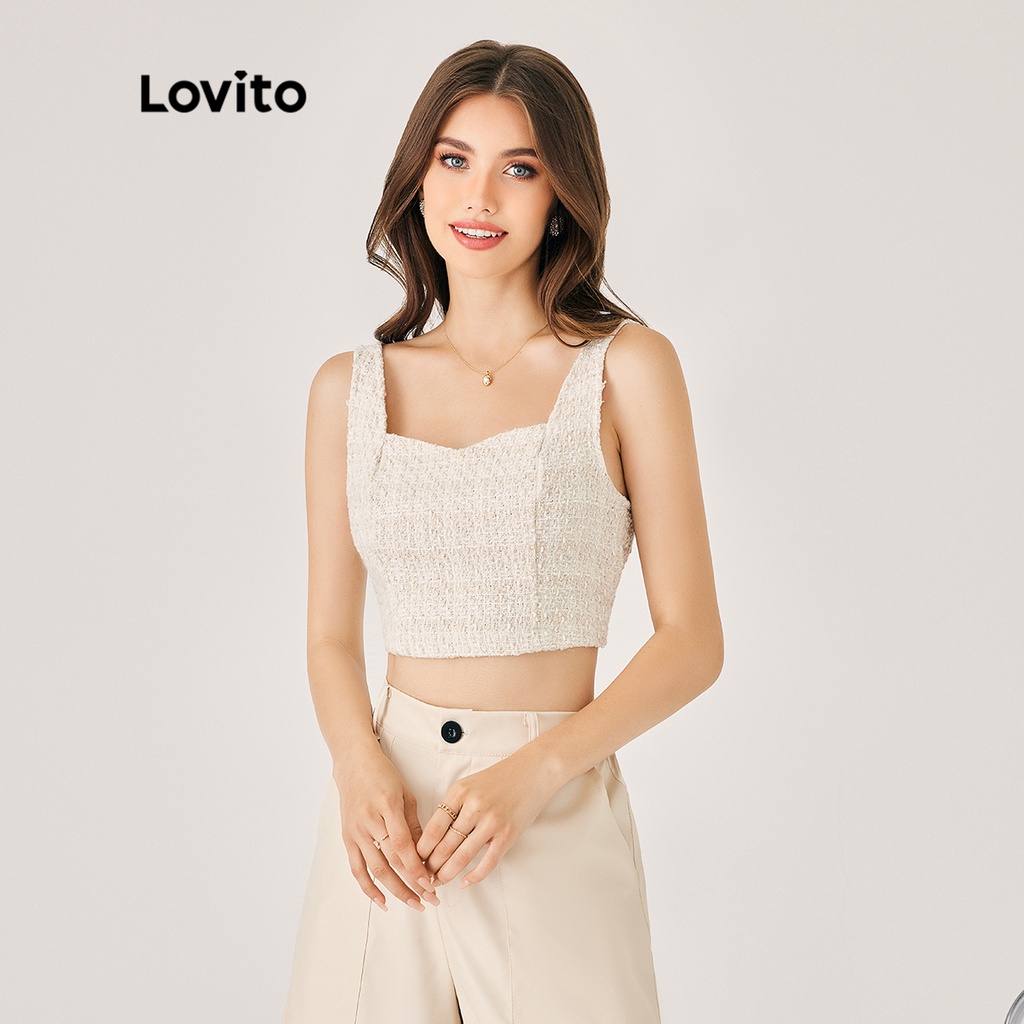 Áo ba lỗ Lovito phong cách Gingham thường ngày có dây kéo kết cấu tốt dành cho nữ L39ED061 (màu mơ)