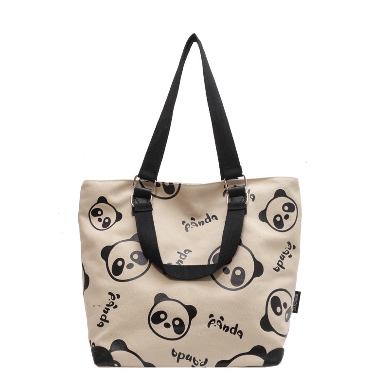 Túi Xách Mua Sắm Vải Bố In Hình Gấu Trúc Dễ Thương Kích Thước 31X33