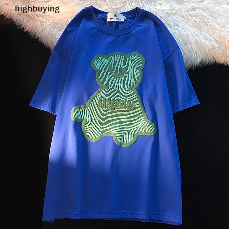 Áo Thun Tay Ngắn Cổ Tròn In Hình Gấu Phong Cách Retro Cho Nữ