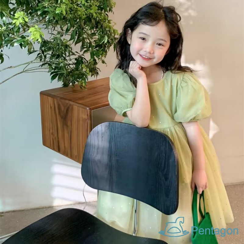 Đầm Công Chúa Tay Ngắn Phồng Thoáng Khí Thời Trang Mùa Hè Phong Cách Hàn Quốc Cho Bé Gái