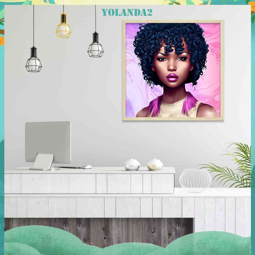 Bộ Tranh Đính Đá 5D Tự Làm Hình Cô Gái Tóc Xoăn Màu Đen Trang Trí Nhà Cửa