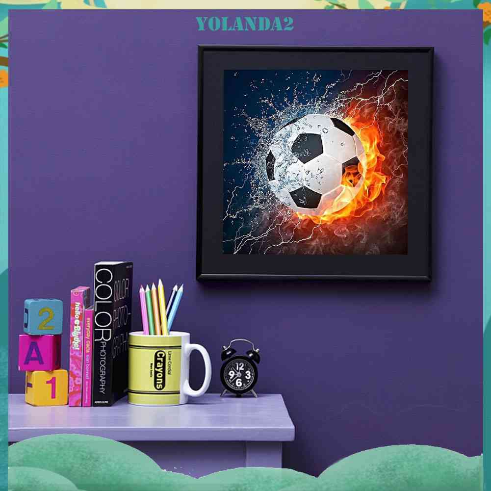 Tranh Đính Đá Kim Cương Toàn Diện Hình Vẽ Quả Bóng Đá Và Lửa Trang Trí Tường Nhà