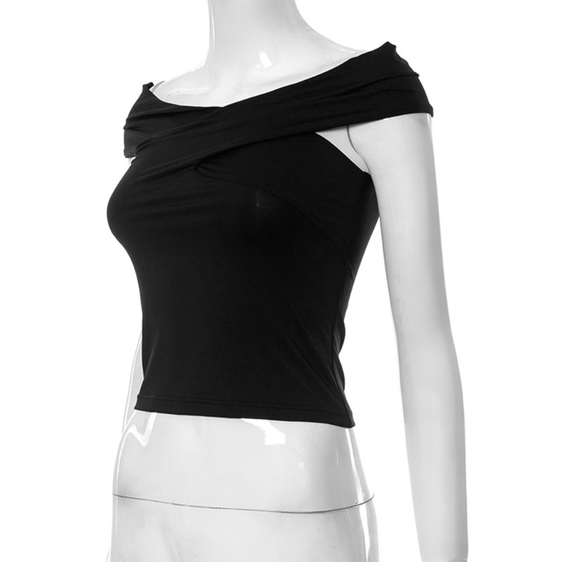 Áo Thun Croptop Tay Ngắn Dáng Ôm Hở Vai Quyến Rũ Cho Nữ