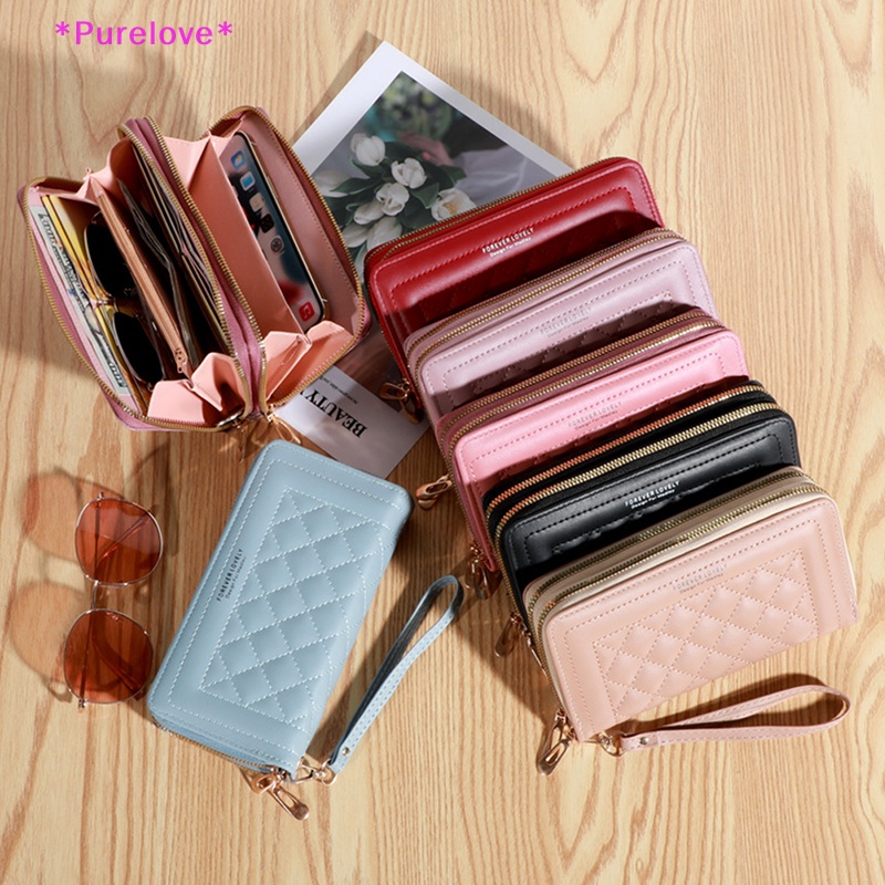 Ví Dài Đựng Điện Thoại / Thẻ Có Khóa Kéo Đôi Cỡ Lớn Thời Trang Cho Nữ Mới