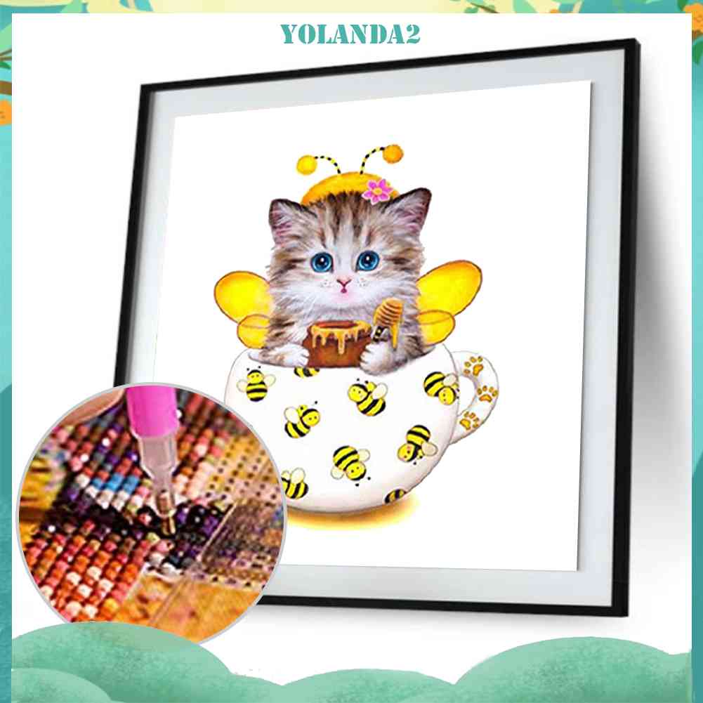Bộ Tranh Đính Đá 5D Họa Tiết Chú Mèo Độc Đáo DIY Dùng Trang Trí Nhà Cửa