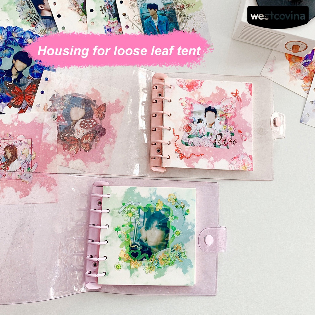 [COD]♪Vỏ Bọc Sổ Tay Nhật Ký Hình Vuông 6 Lỗ Trong Suốt Lấp Lánh Chống Thấm Nước DIY