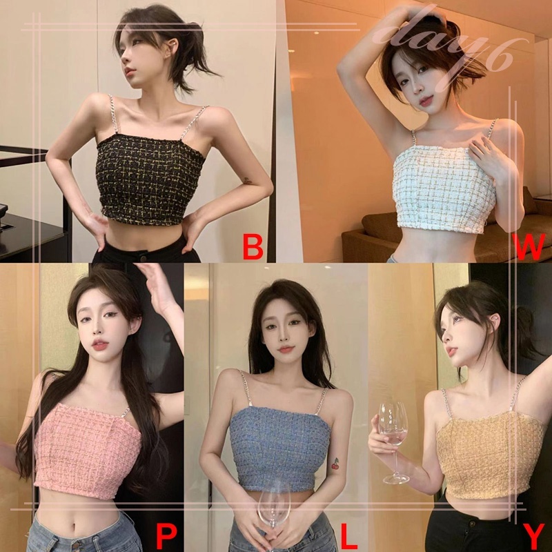 Áo Croptop Hai Dây Vải Lụa Họa Tiết Kẻ Sọc Dáng Ôm Thời Trang Quyến Rũ Cho Nữ