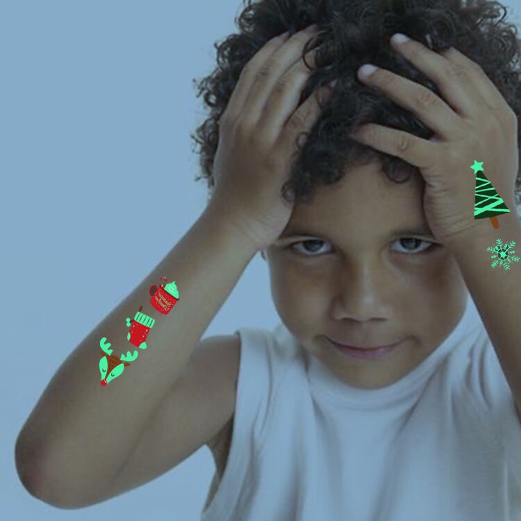 Set 10 Miếng Dán Hình Xăm Phát Quang Họa Tiết Giáng Sinh Dễ Thương Dành Cho Trẻ Em