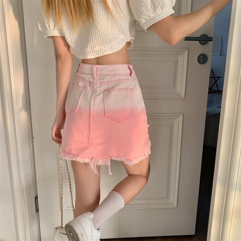 Chân Váy Denim Hồng Lưng Cao Dáng Chữ a Thời Trang Mùa Hè Dành Cho Nữ