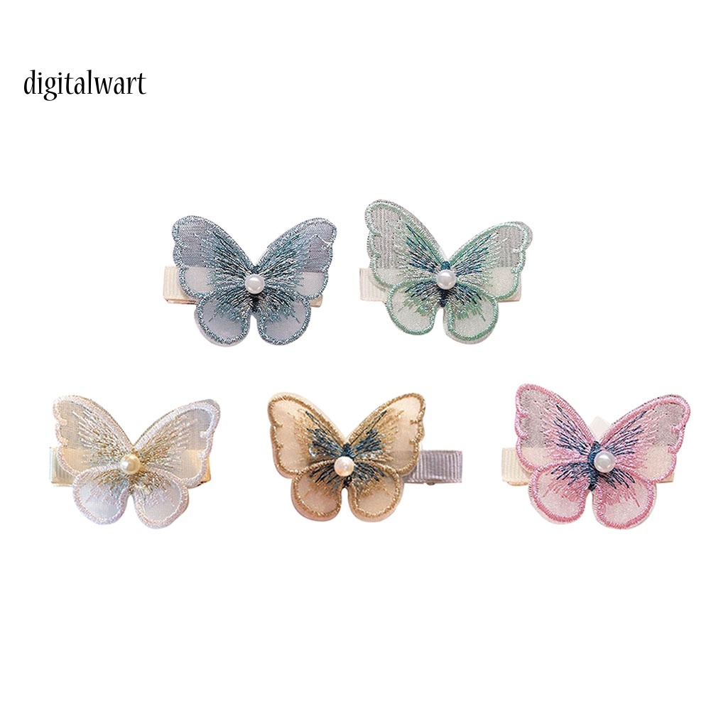 Kỹ Thuật Số| Set 5 Kẹp Tóc Bướm 3D Đính Ngọc Trai Giả Thời Trang Nữ