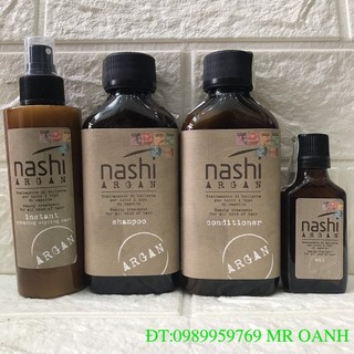 Combo gội xả,tCombo gội xả,tinh dầu,xã khô Nashi Argan phục hồi tóc hư tổn 200mlx2/30ML/150ML