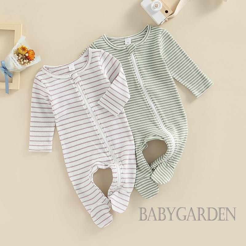 Bộ Áo Liền Quần Tay Dài Cổ Tròn Họa Tiết Kẻ Sọc Thời Trang Cho Trẻ Sơ Sinh (Babygarden1)
