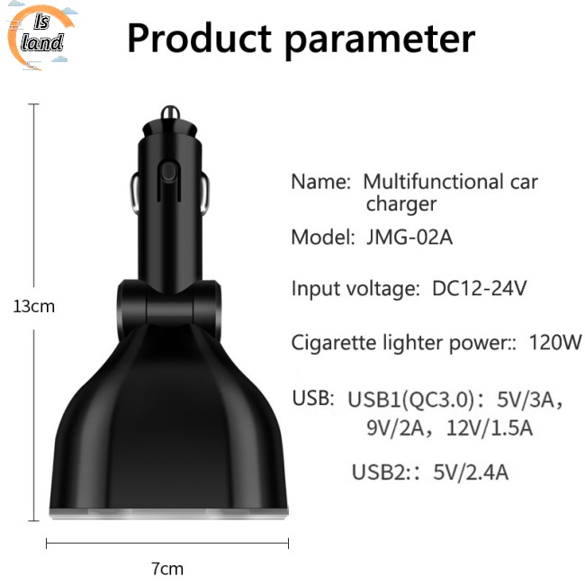 Tẩu Sạc Nhanh Qc3.0 Hai Cổng Usb Màn Hình Kỹ Thuật Số Đa Năng Cho Xe Hơi