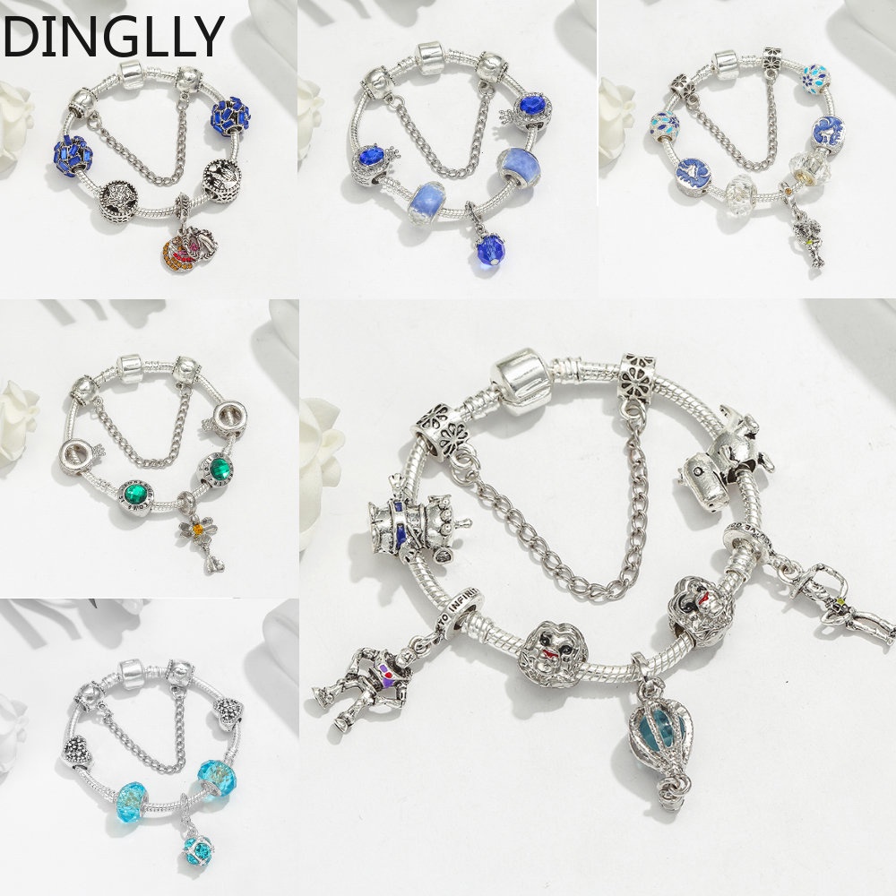 Vòng Tay Hạt Charm Màu Bạc Đính Nhân Vật Hoạt Hình Màu Xanh Dương Diy Cho Nữ