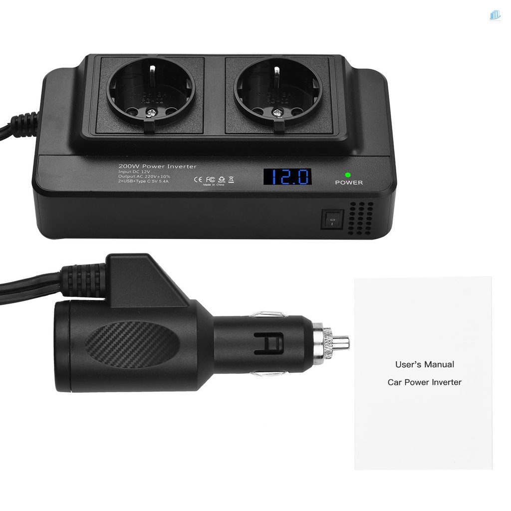 Bộ Chuyển Đổi Nguồn Điện 200W DC 12V Sang AC 110V Với Ổ Cắm Kép Và Cổng USB Cho Xe Hơi RV