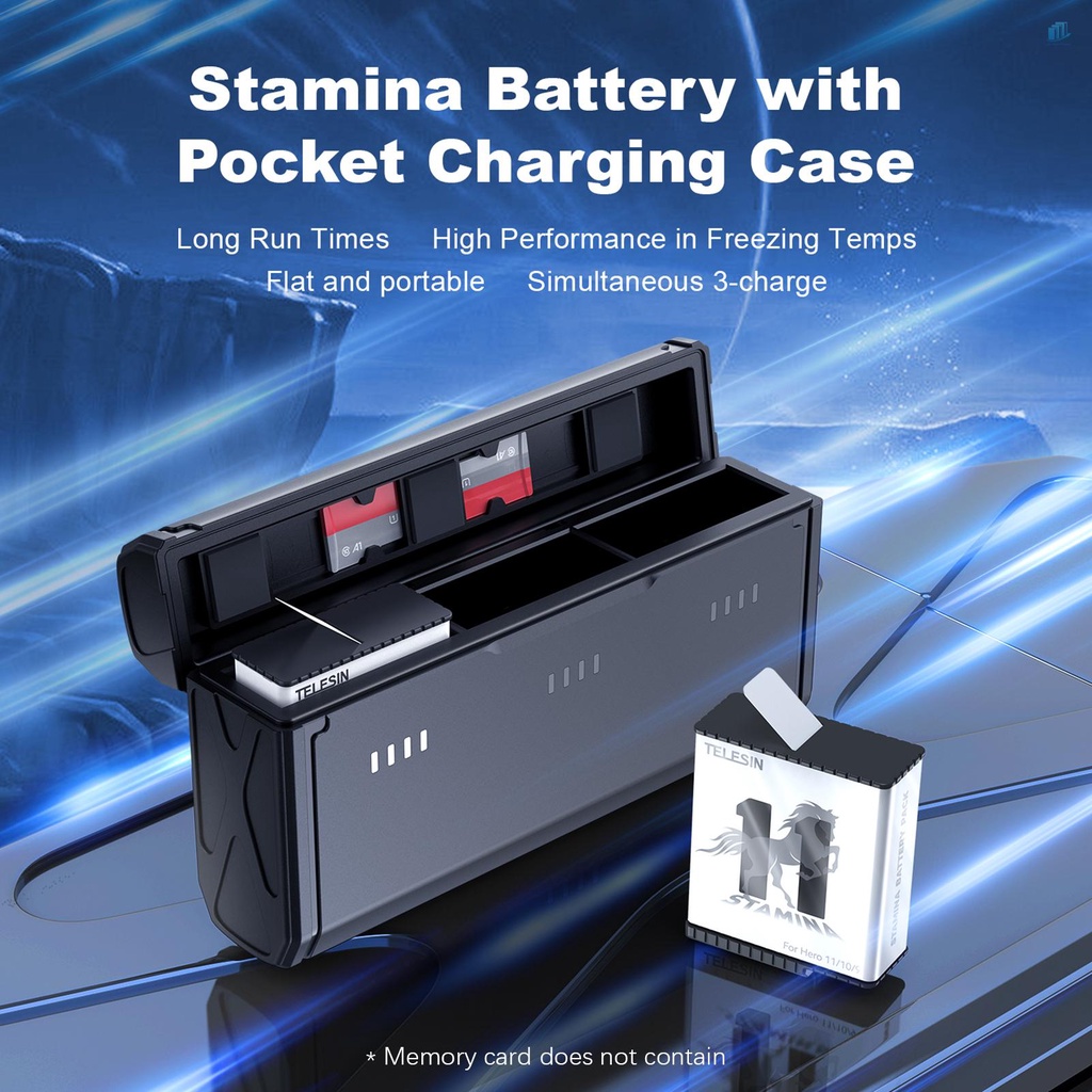 TELESIN Hộp Pin Thông Minh Bằng Nhựa Tel Resin GP-HPK-011 Có 3 Kênh Sạc Pin Cổng USB Và 2 Ngăn Đựng Pin 11 / 1750mAh