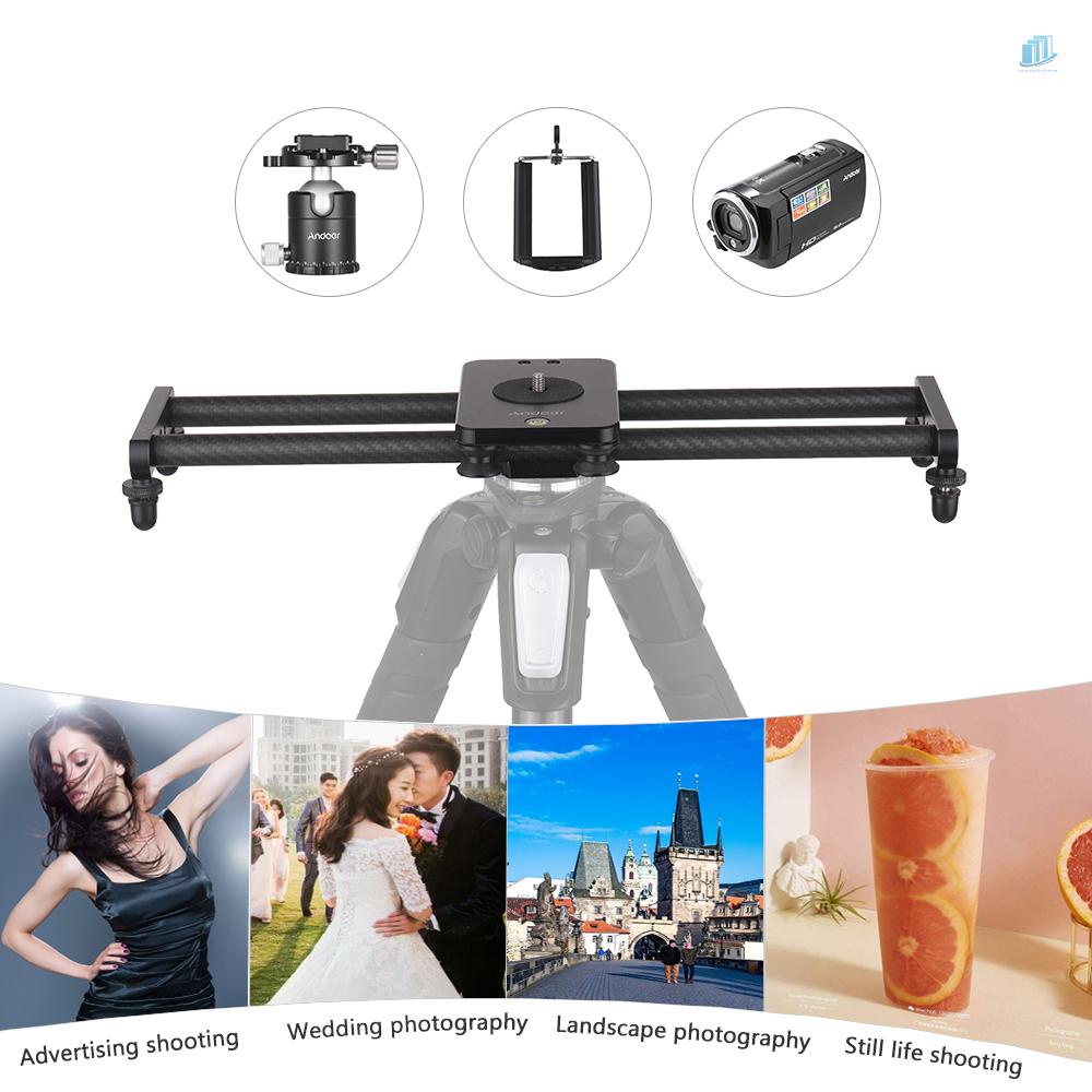 Thanh Trượt Ổn Định Máy Ảnh Andoer 40cm / 15inch Bằng Sợi Carbon Kèm Kẹp Điện Thoại Đầu Bi Mini Cho Máy Quay Phim DSLR