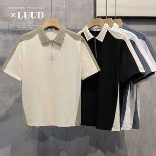Áo Thun Polo Ngắn Tay Có Khóa Kéo Màu Sắc Tương Phản Thời Trang Cho Nam
