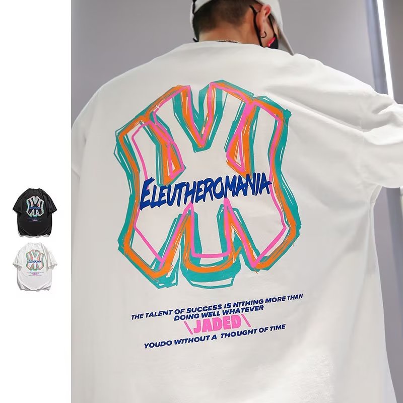 Có size lớn M-8xl Áo thun unisex nam nữ form rộng tay lỡ phông Cotton In Chữ NY Graffiti Có Thể Mặc Được 130KG